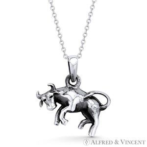 Taurus Zodiac Sign Astrology Pendant in Oxidized .925 Sterling Silver